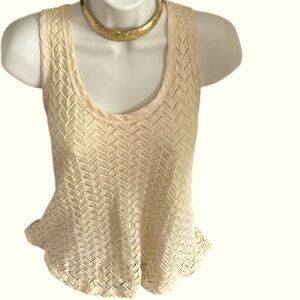 Cream Sleeveless Knit Tank Top with Textured Design